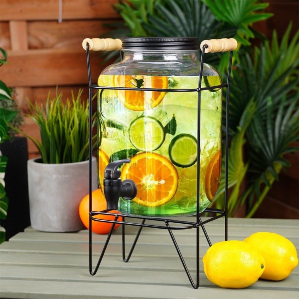 Диспенсер для напоїв VILDE 139600, Słoik 4.2L з краном і чорним тримачем — для води та лимонаду