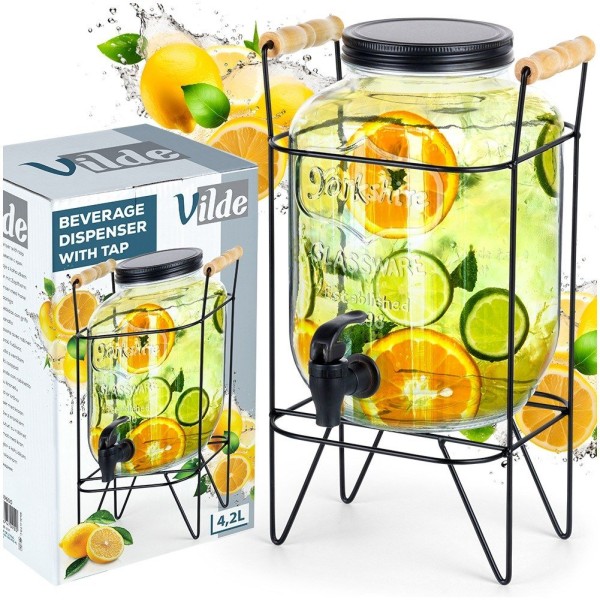 Диспенсер для напоїв VILDE 139600, Słoik 4.2L з краном і чорним тримачем — для води та лимонаду