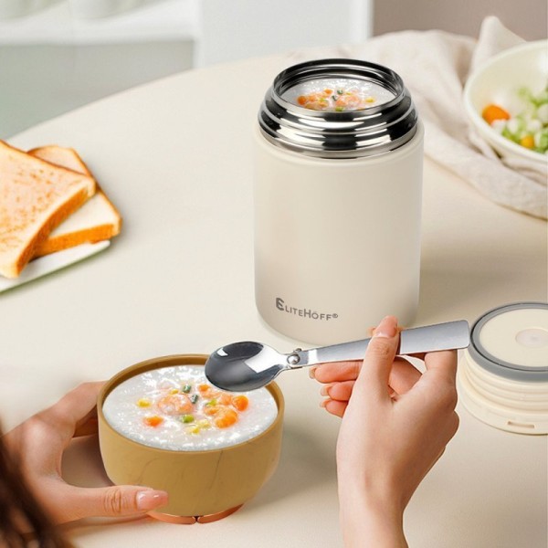 Термос для їжі, TERMOS, E-8248 1050 мл з мискою і складною ложкою, для обідів на роботу/пікнік
