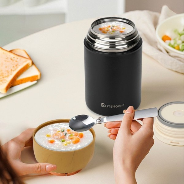 Термос для обіду, E-8247, 1050 мл з мискою і складною ложкою — для збереження гарячої їжі навесні/на роботі