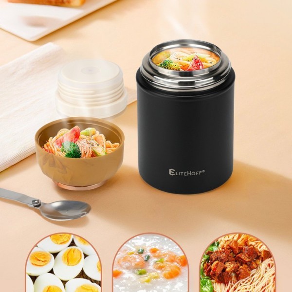 Термос обідній, TERMOS, E-8249 з мискою і складною ложкою, 500 мл — для підігріву та зберігання обіду