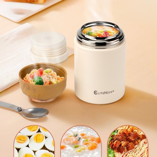 Термос для їжі, TERMOS, E-8250 з мискою та складною ложкою, 500 мл (для обіду)
