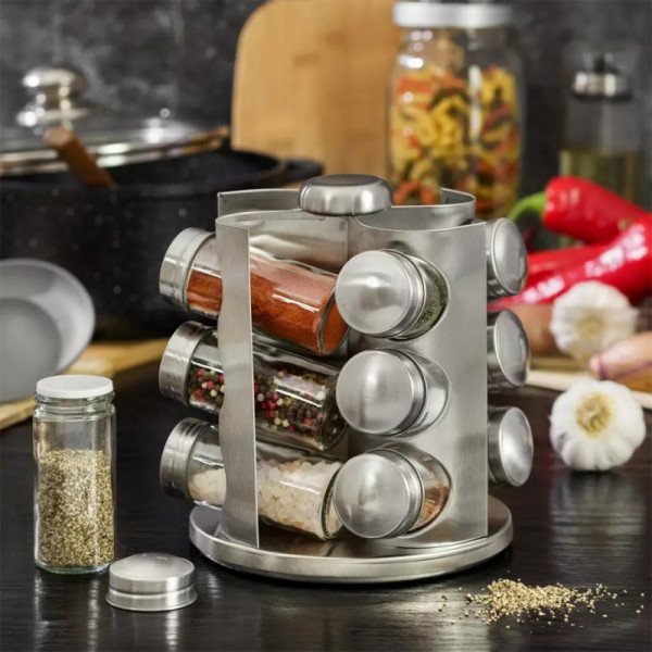 Підставка для спецій, Kinghoff KH-4005, обертається 12 баночок — зручне зберігання на кухні