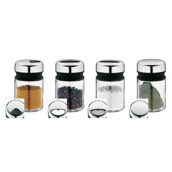 Набір баночок для спецій, WMF, Zestaw 4 pojemniczków do przypraw, скляні з кришками — для зберігання та приправлення