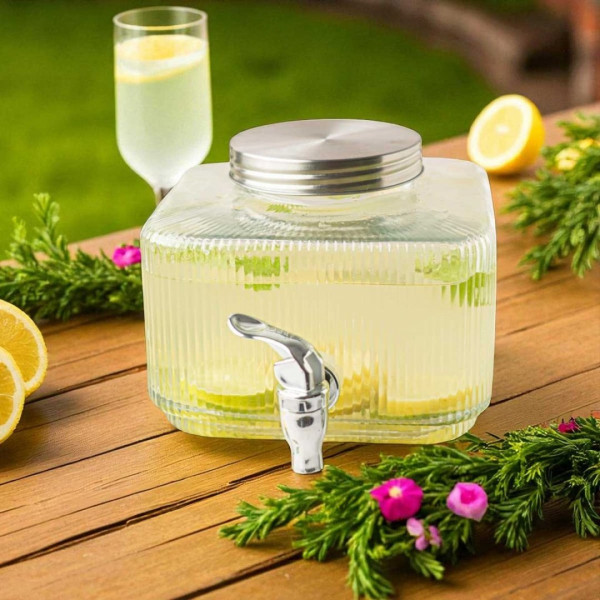 SŁÓJ SZKLANY 3l DO NAPOJÓW Z KRANIKIEM PŁASKI DO LODÓWKI