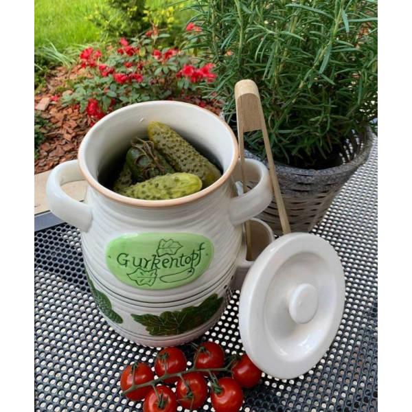 SŁÓJ CERAMICZNY DO OGÓRKÓW 2L+ SZCZYPCE