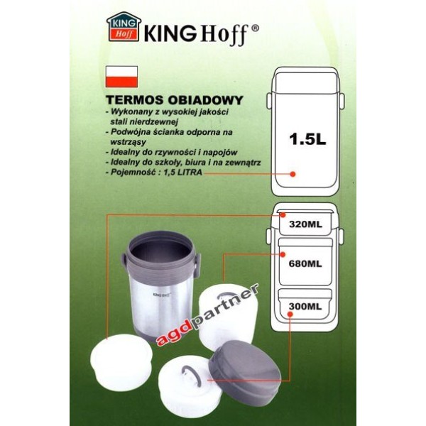 Termos obiadowy KiNGHOFF KH-4075 stalowy 1,5 l do przechowywania żywności