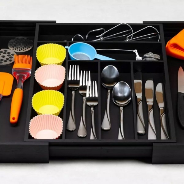 Organizer do szuflady, Kinghoff KH-1747, wkład bambusowy — czarny