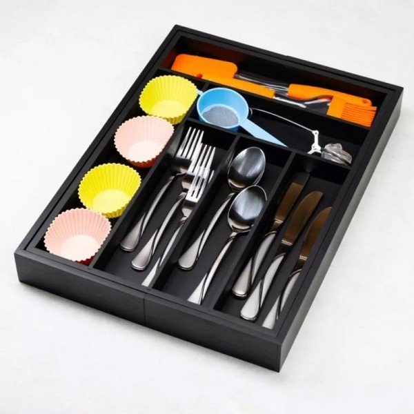 Organizer do szuflady, Kinghoff KH-1747, wkład bambusowy — czarny