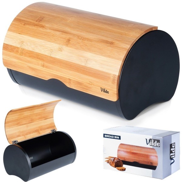 Chlebak stalowy VILDE 259625, pojemnik na pieczywo, 38x24x20 см, czarny, drewniane wzmocnienia, kuchnia, Wyposażenie kuchni / Przechowywanie żywności / Chlebaki