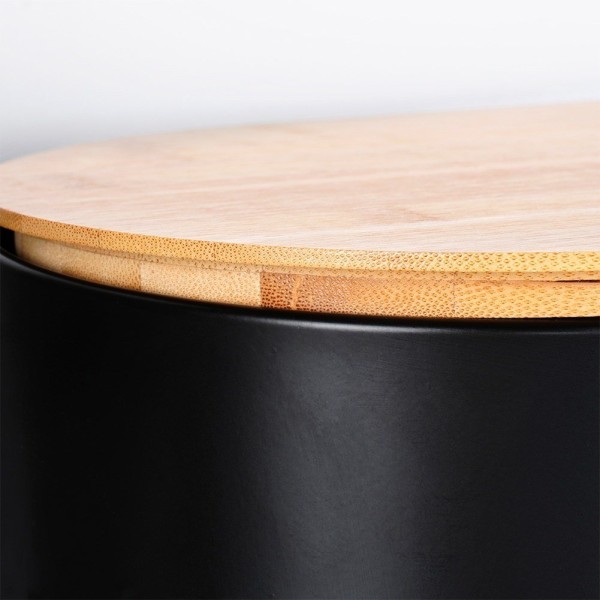 Chlebak stalowy VILDE, Pojemnik na pieczywo z deską drewnianą, czarny, 34x18.5x15.5 см