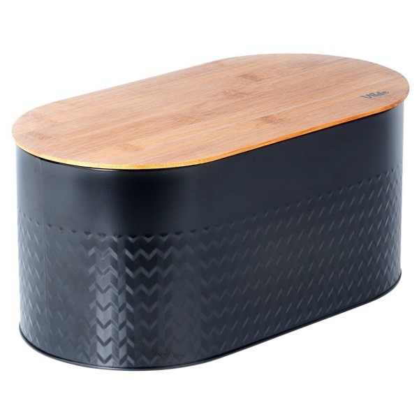 Chlebak stalowy VILDE, Pojemnik na pieczywo z deską drewnianą, czarny, 34x18.5x15.5 см