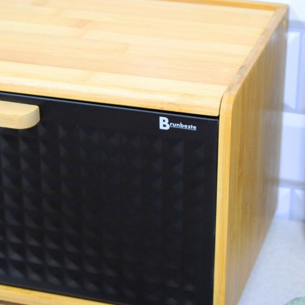 Chlebak Brunbeste BB-4256 bambusowy pojemnik na pieczywo czarny do kuchni