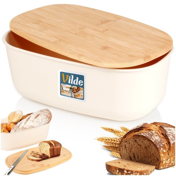 Chlebak з bambusovou deską krojenia, VILDE, kremowy 39x23.5x15.5 см