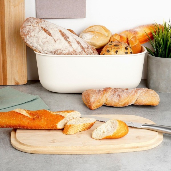 Chlebak з bambusovou deską krojenia, VILDE, kremowy 39x23.5x15.5 см