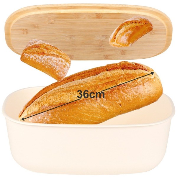 Chlebak з bambusovou deską krojenia, VILDE, kremowy 39x23.5x15.5 см