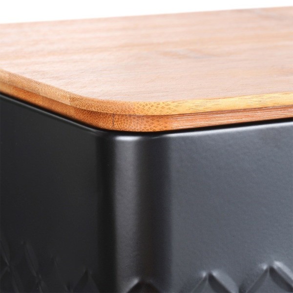 Chlebak металевий, VILDE, 259623, з дерев’яною дошкою, чорний, 33.5×18.5×12.5 см, для зручного зберігання хліба та булочок