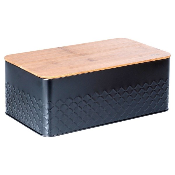 Chlebak металевий, VILDE, 259623, з дерев’яною дошкою, чорний, 33.5×18.5×12.5 см, для зручного зберігання хліба та булочок