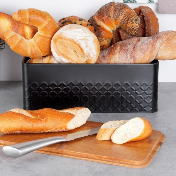 Chlebak металевий, VILDE, 259623, з дерев’яною дошкою, чорний, 33.5×18.5×12.5 см, для зручного зберігання хліба та булочок