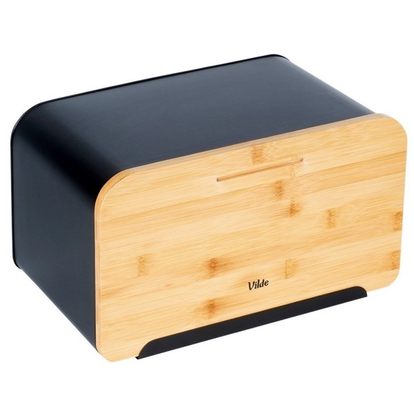 Chlebak metalowy, VILDE, 259613, z deską bambusową, czarny, 35x22x20.5 cm, Wyposażenie kuchni / Przechowywanie żywności / Chlebaki