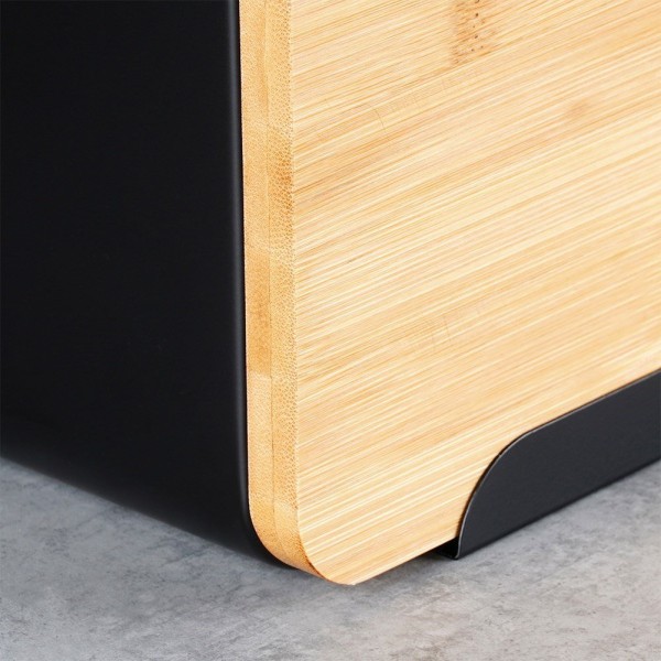 Chlebak metalowy, VILDE, 259613, z deską bambusową, czarny, 35x22x20.5 cm, Wyposażenie kuchni / Przechowywanie żywności / Chlebaki