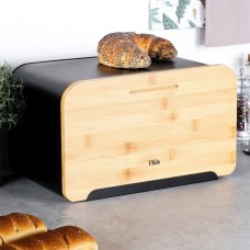 Chlebak metalowy, VILDE, 259613, z deską bambusową, czarny, 35x22x20.5 cm, Wyposażenie kuchni / Przechowywanie żywności / Chlebaki