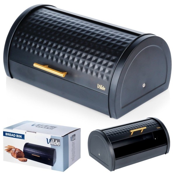 Chlebak металевий VILDE, 38x28.5x18 см, чорний, поєднує зручний лоток для хліба та зручне зберігання виробів у кухні.