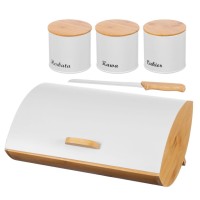 Chlebak Brunbeste BB-2702 stalowo-bambusowy z 3 pojemnikami do kawy, herbaty, cukru