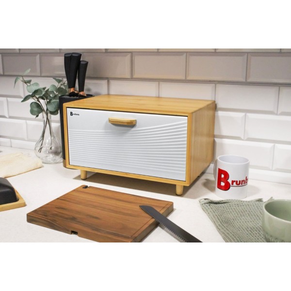 Chlebak Brunbeste BB-4253 Bambusowy biały pojemnik do przechowywania pieczywa