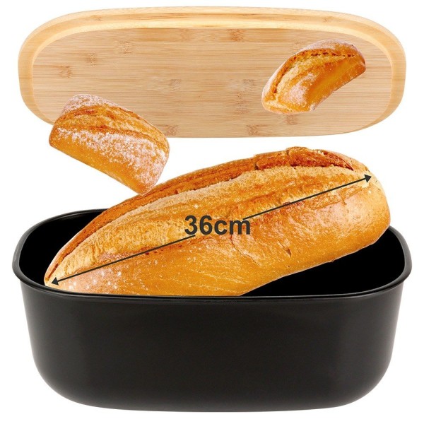 Chlebak z deską do krojenia bambusową Czarny, VILDE 259176, 39x23.5x15.5 см, wyposażenie kuchni, chlebaki, do przechowywania pieczywa