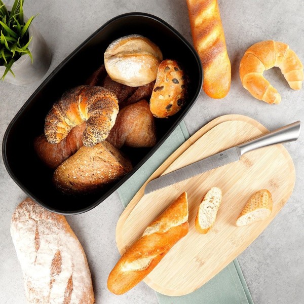 Chlebak z deską do krojenia bambusową Czarny, VILDE 259176, 39x23.5x15.5 см, wyposażenie kuchni, chlebaki, do przechowywania pieczywa