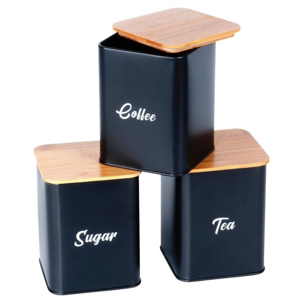 Хлібниця VILDE 259627, метал, чорна, з 4 відсіками та контейнерами для чаю, кави, цукру — для зберігання на кухні