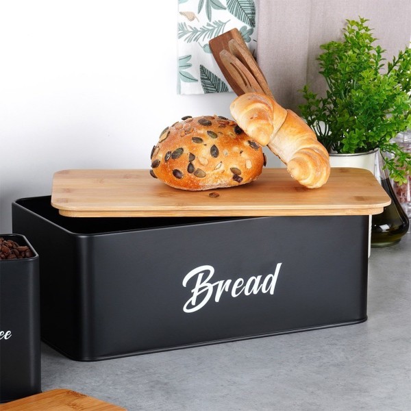 Хлібниця VILDE 259627, метал, чорна, з 4 відсіками та контейнерами для чаю, кави, цукру — для зберігання на кухні