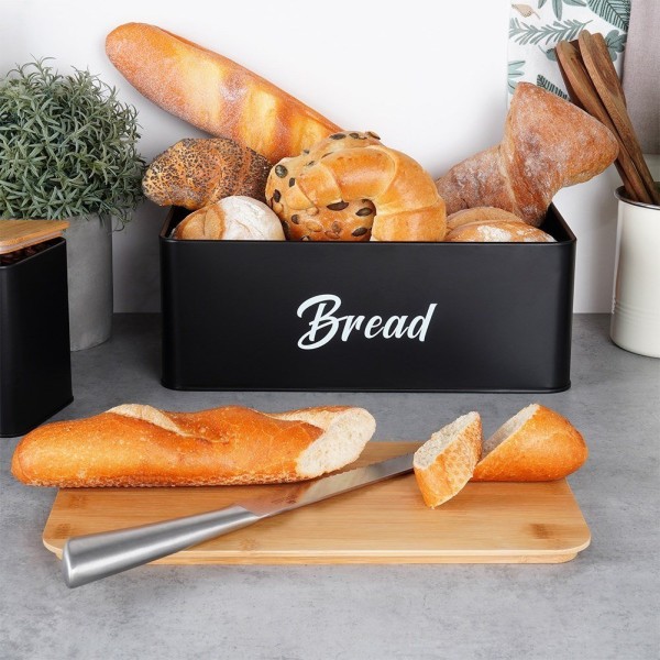 Хлібниця VILDE 259627, метал, чорна, з 4 відсіками та контейнерами для чаю, кави, цукру — для зберігання на кухні