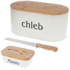 Chlebak Brunbeste BB-2775 stalowo-bambusowy z maselniczką zestaw do przechowywania pieczywa