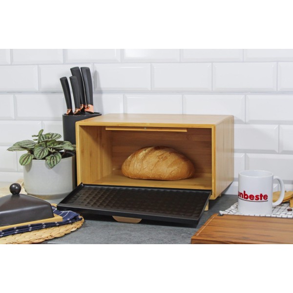 Chlebak Brunbeste BB-4250 czarny pojemnik na pieczywo bambusowy do kuchni