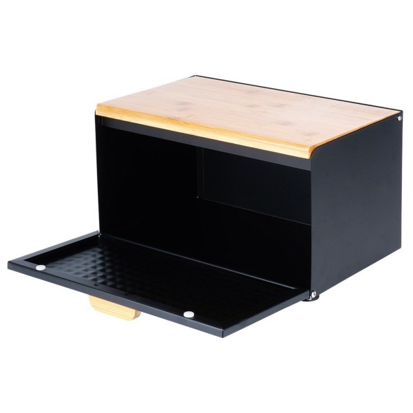 Chlebak, VILDE, 259619, metalowy pojemnik na chleb z drewnianą pokrywą i czarną podwójną pokrywą, 35.5×22×20.5 cm, Wyposażenie kuchni / Przechowywanie żywności / Chlebaki