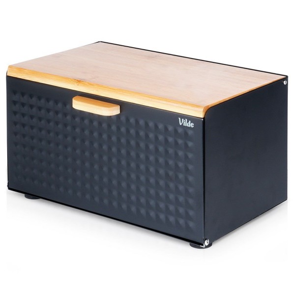 Chlebak, VILDE, 259619, metalowy pojemnik na chleb z drewnianą pokrywą i czarną podwójną pokrywą, 35.5×22×20.5 cm, Wyposażenie kuchni / Przechowywanie żywności / Chlebaki