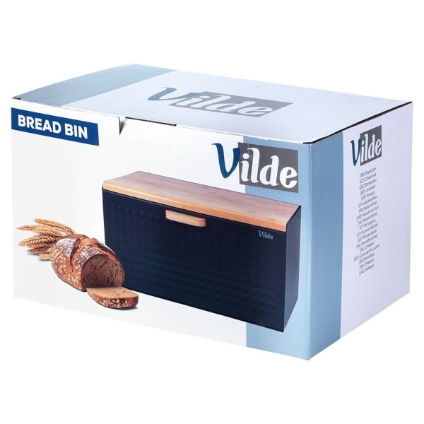 Chlebak, VILDE, 259619, metalowy pojemnik na chleb z drewnianą pokrywą i czarną podwójną pokrywą, 35.5×22×20.5 cm, Wyposażenie kuchni / Przechowywanie żywności / Chlebaki