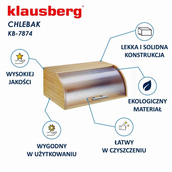 Chlebak Klausberg KB-7874 bambusowy pojemnik na pieczywo 41 cm