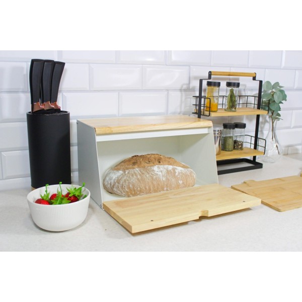 Chlebak dwustronny bambusowy stal pojemник na chleb skośny, BRUNBESTE BB-4259