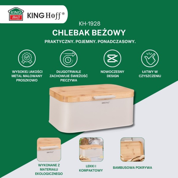 Chlebak Kinghoff KH-1928 z drewnianą pokrywą do przechowywania pieczywa