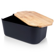 Chlebak Stalfam 259301 z deską bambusową czarny do kuchni
