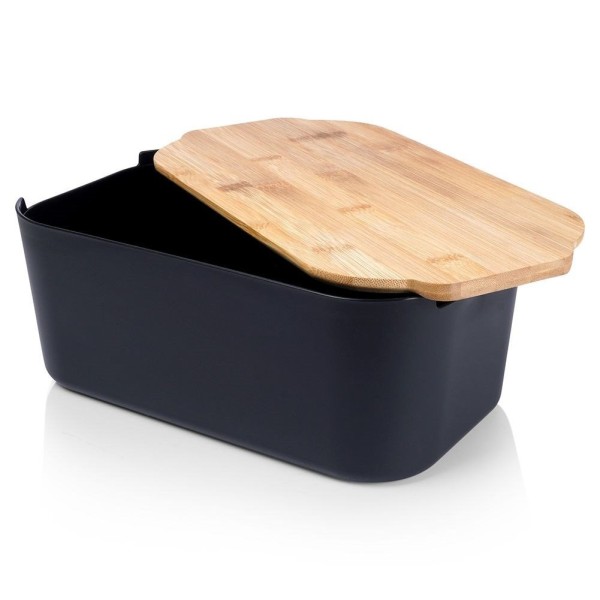 Chlebak Stalfam 259301 z deską bambusową czarny do kuchni