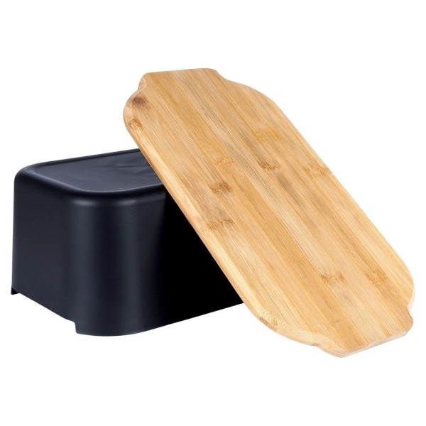 Chlebak Stalfam 259301 z deską bambusową czarny do kuchni