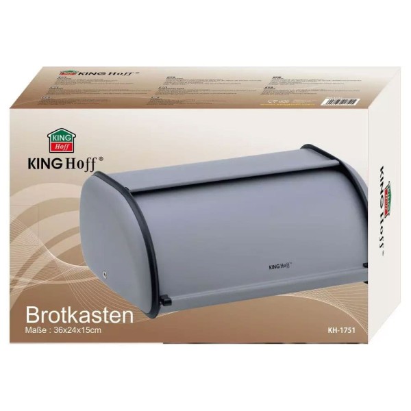 Chlebak Kinghoff KH-1751 stalowy mały 36 cm szary do przechowywania pieczywa