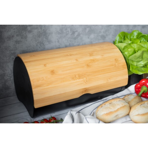 Chlebak Brunbeste BB-2738 ze stali z drewnianą pokrywą do przechowywania pieczywa