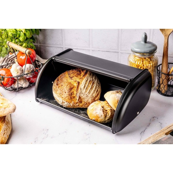 Chlebak Kinghoff KH-1834 stalowy matowy czarny 44 cm do przechowywania chleba