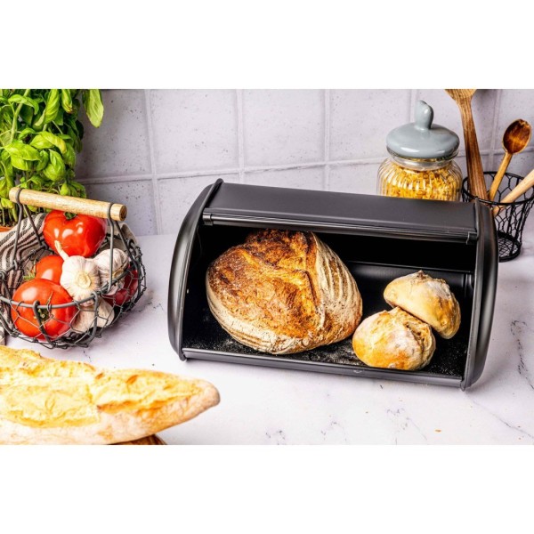 Chlebak Kinghoff KH-1834 stalowy matowy czarny 44 cm do przechowywania chleba