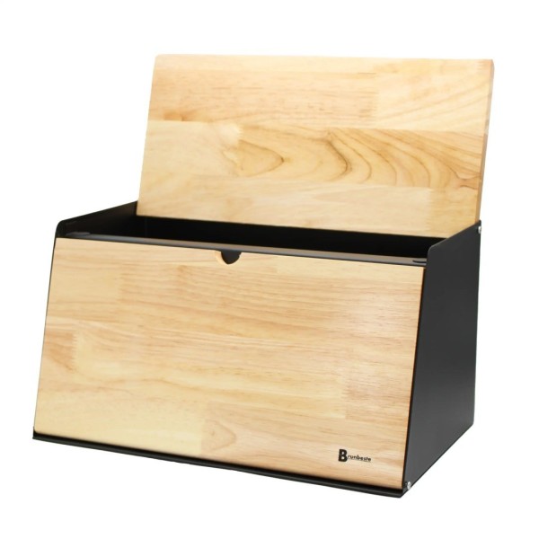 Chlebak dwustronny bambusowy stal pojemnik na chleb skośny, BRUNBESTE BB-4258, czarny